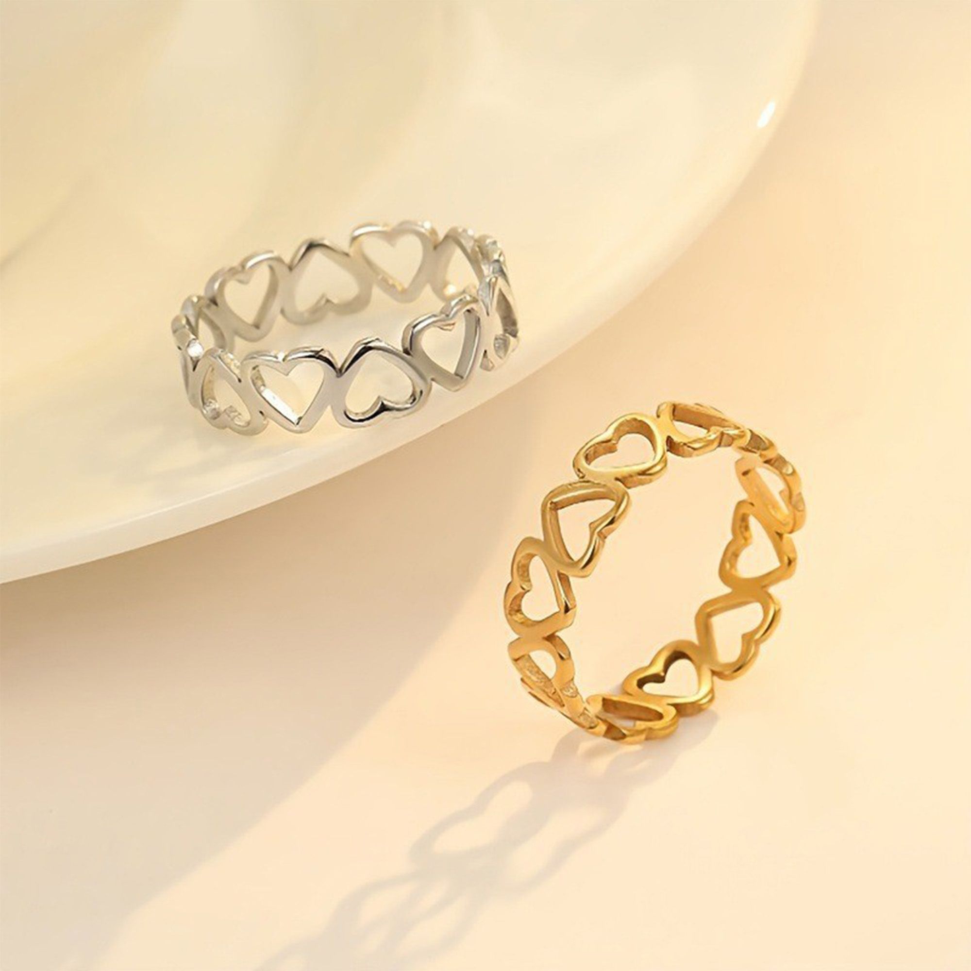 4 Piece Openwork Heart Band Ring with Polished Finish