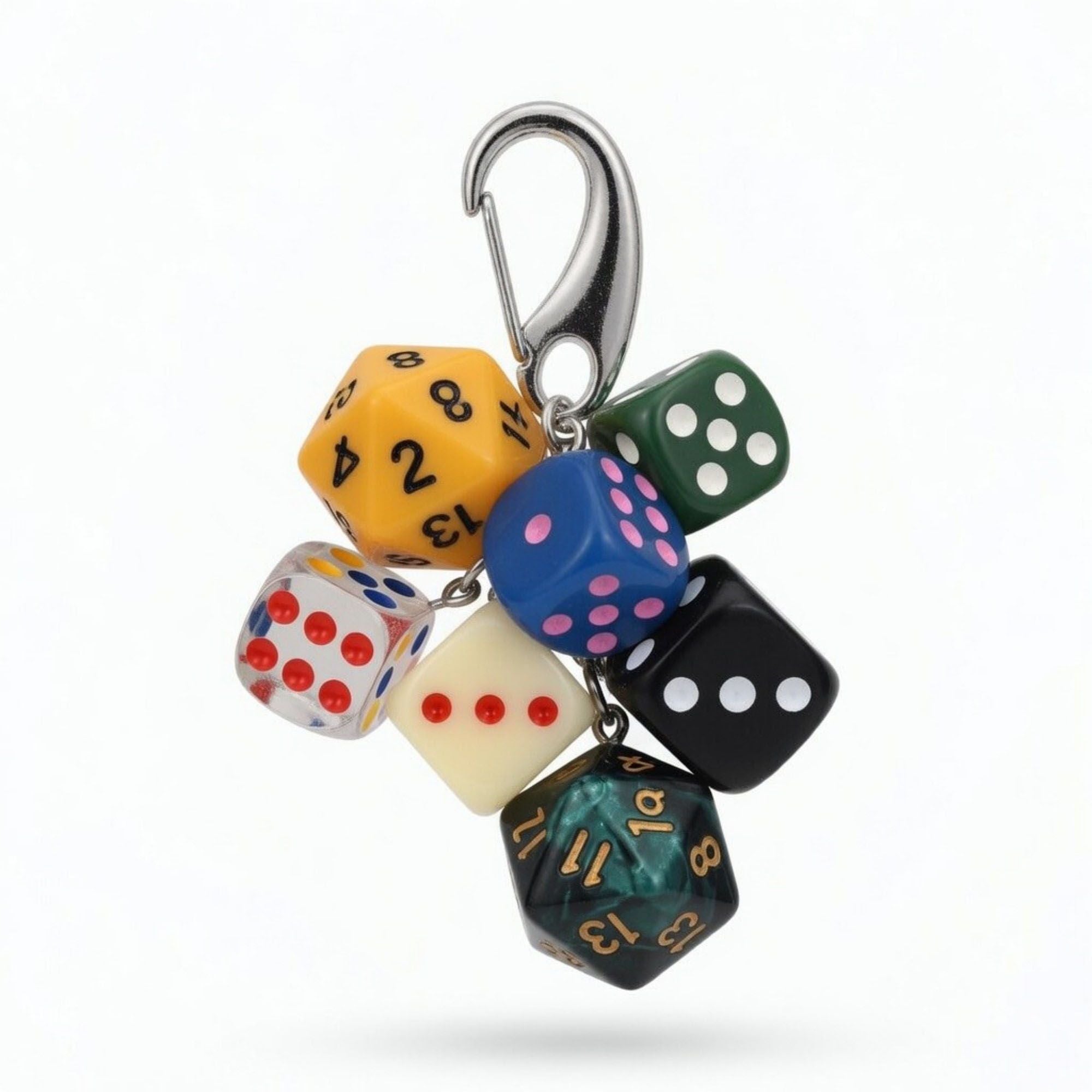 Dice Charm Keychain with Multi Dice Pendant Set Game Theme Bag Charm Key Ring Accessory