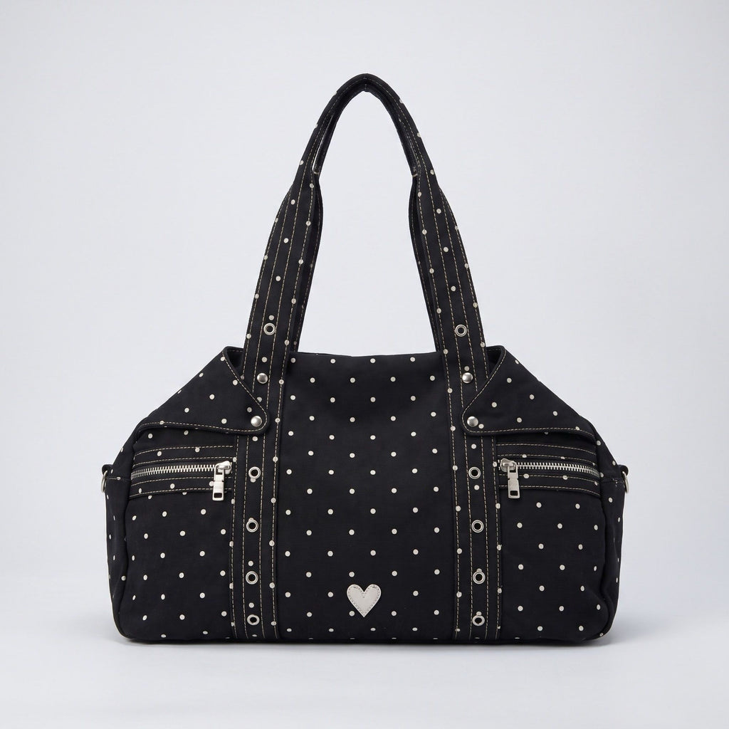 Polka Dot Multi-Pocket Shoulder Bag with Zip Closure