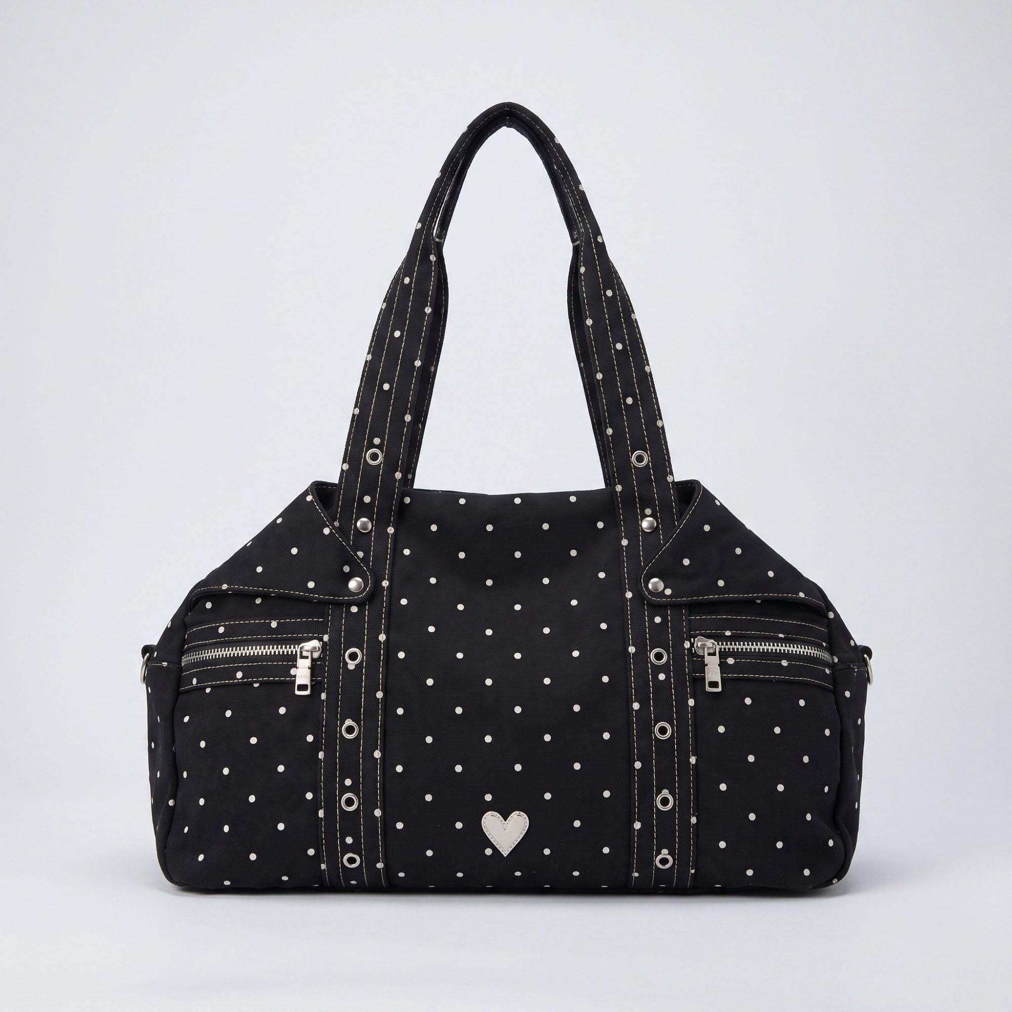 Polka Dot Multi-Pocket Shoulder Bag with Zip Closure