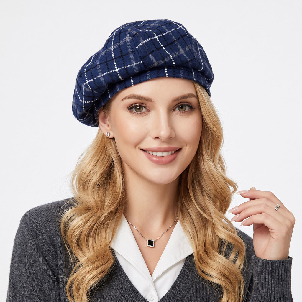 Plaid Beret Hat Vintage Painter Cap Soft Structured Fall Winter Style