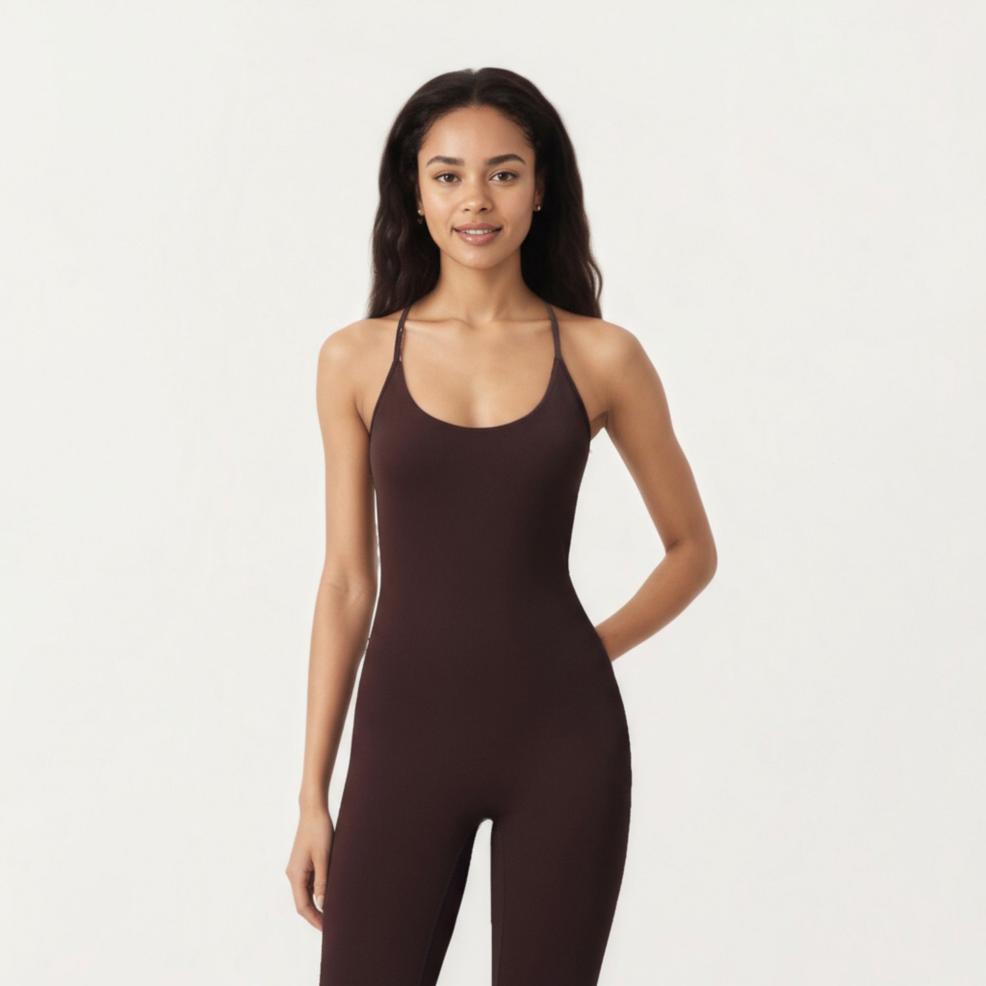 Anna-Kaci Active Women's Scoop Neck Full-Length Activewear Bodysuit with Spaghetti Straps