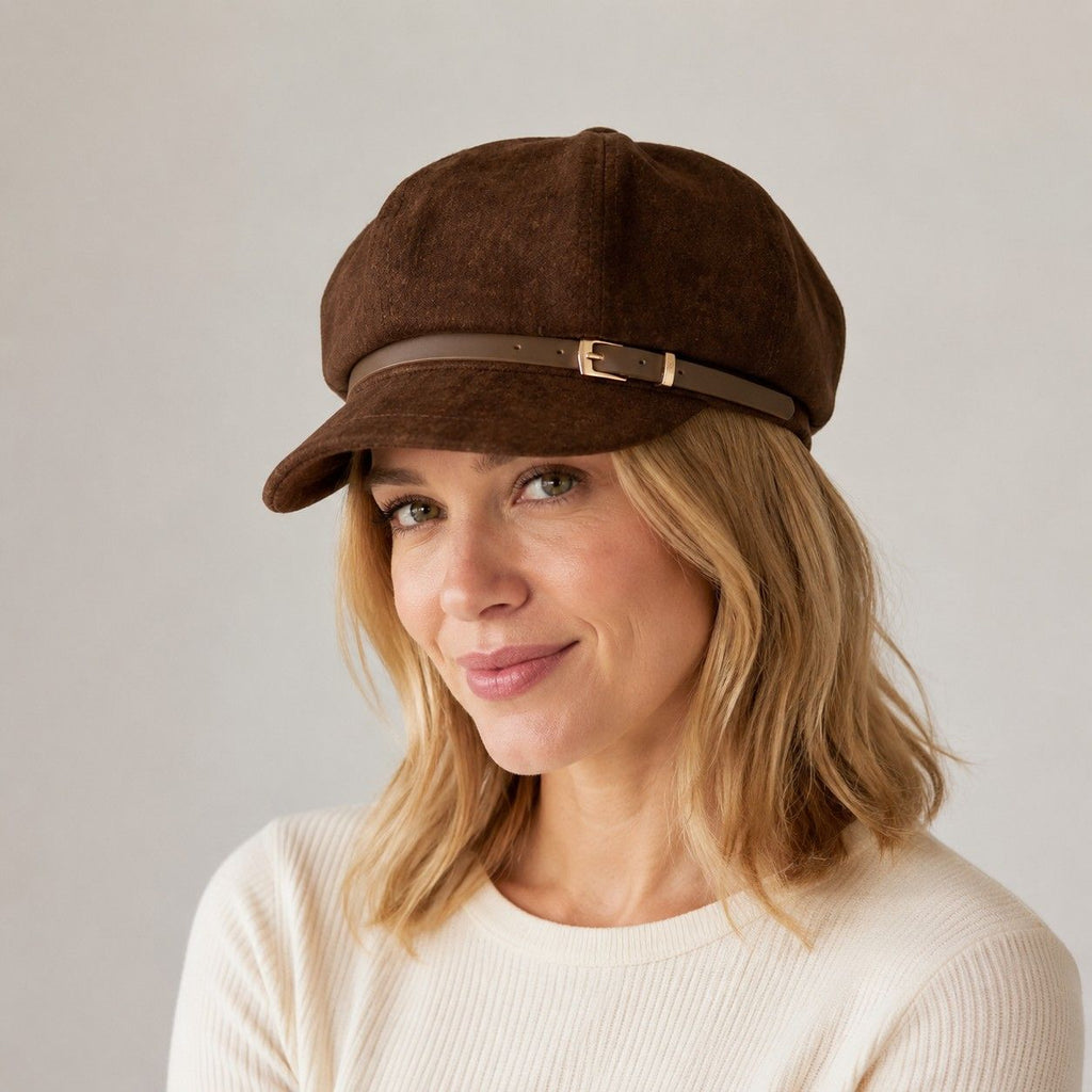 Faux Suede Newsboy Cap Vintage Baker Boy Hat With Buckle Band