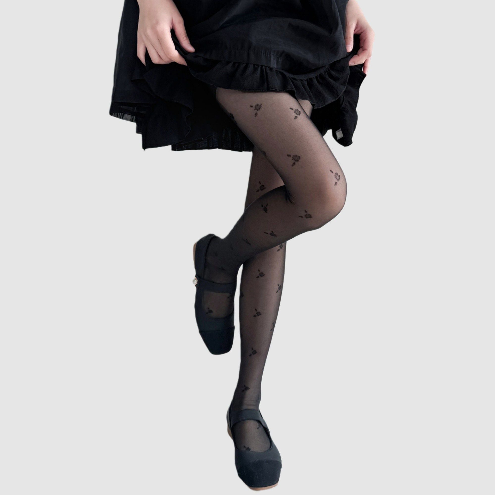 Anna-Kaci Women's 2-Piece Set Sheer Cherry Pattern Tights with Soft Stretchy Knit, Delicate Allover Motif, and Lightweight Feel