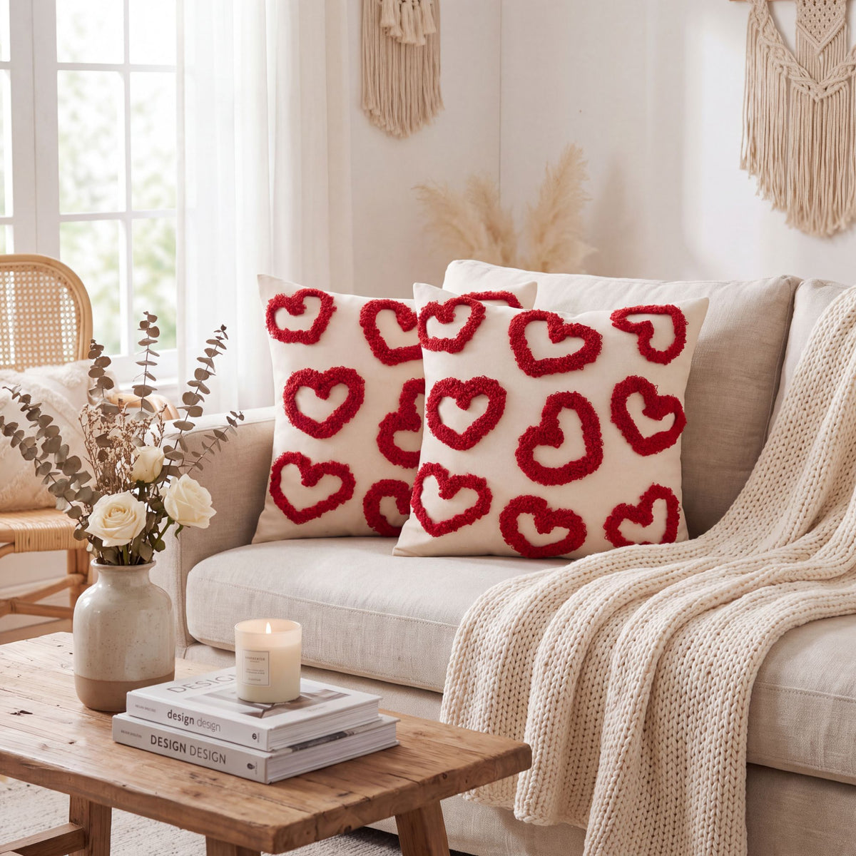 2-Pack Heart Tufted Decorative Throw Pillow Covers