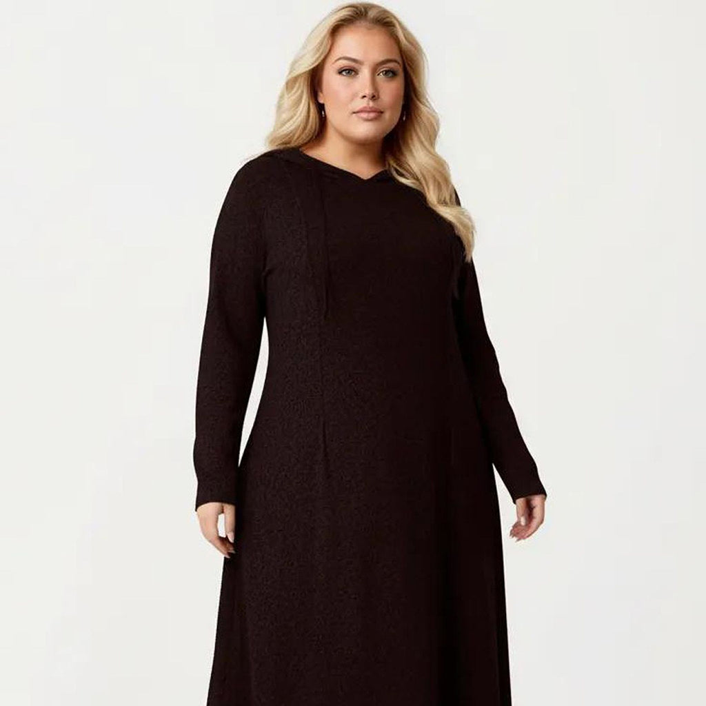 Anna-Kaci Women's Plus Size Long Sleeve Hooded Maxi Dress with Relaxed Fit Silhouette and Soft Flowy Hem