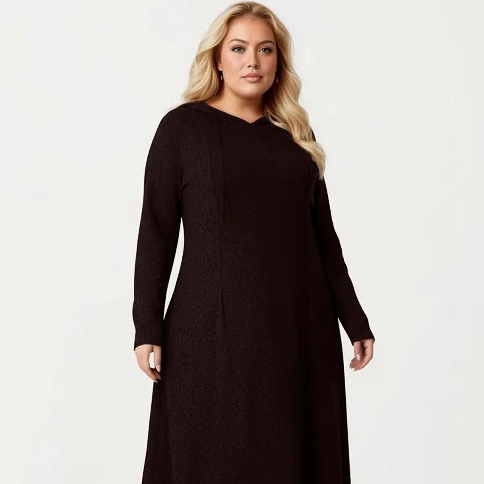 Anna-Kaci Women's Plus Size Long Sleeve Hooded Maxi Dress with Relaxed Fit Silhouette and Soft Flowy Hem