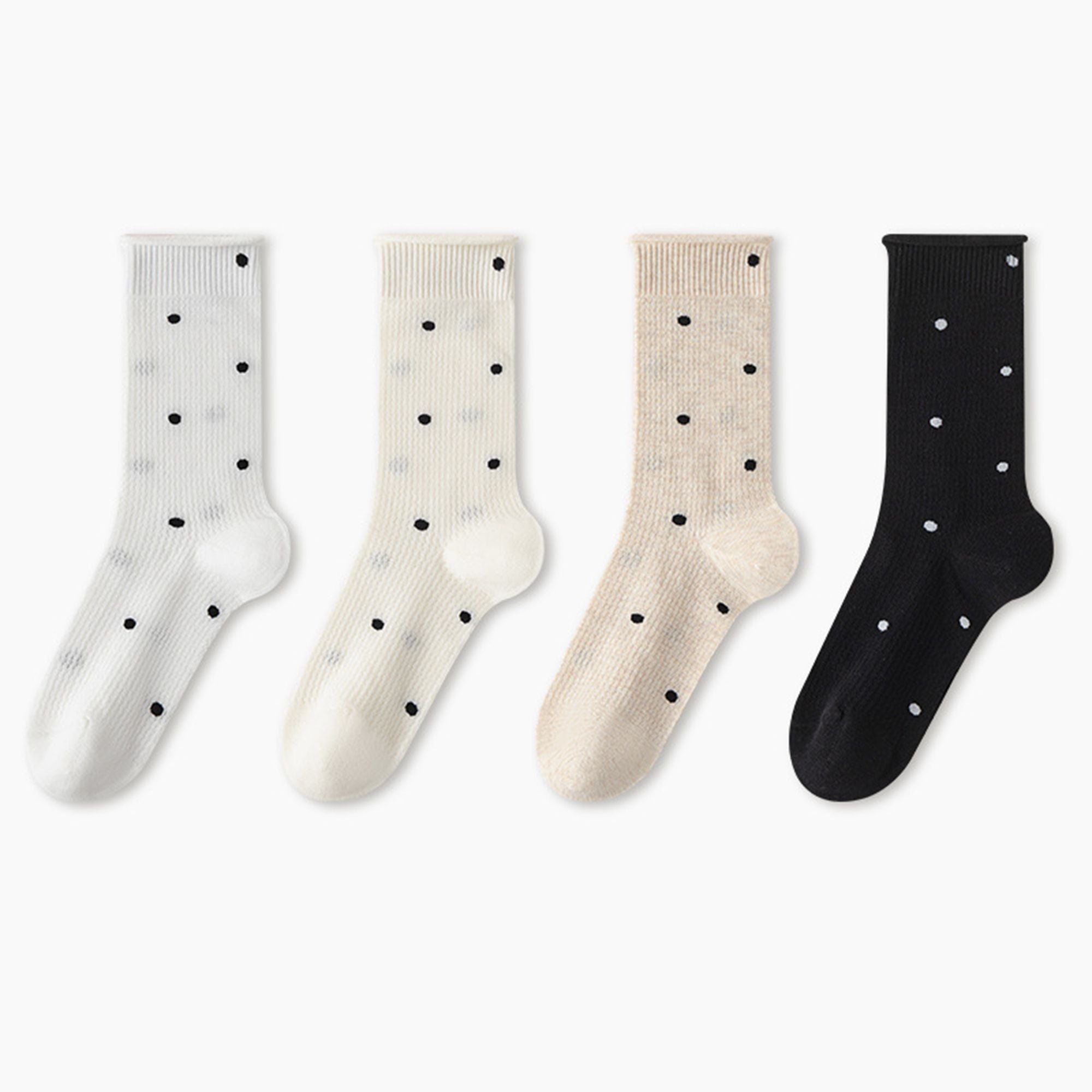 Anna-Kaci 4-Pair Lightweight Mesh Polka Dot Crew Socks with High-Stretch Cuffs