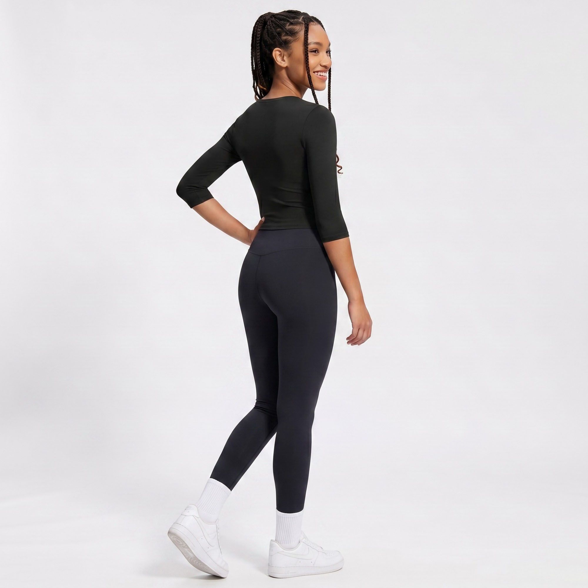 Elbow Sleeve Workout Top Crew Neck Fitted Crop Yoga Activewear Shirt