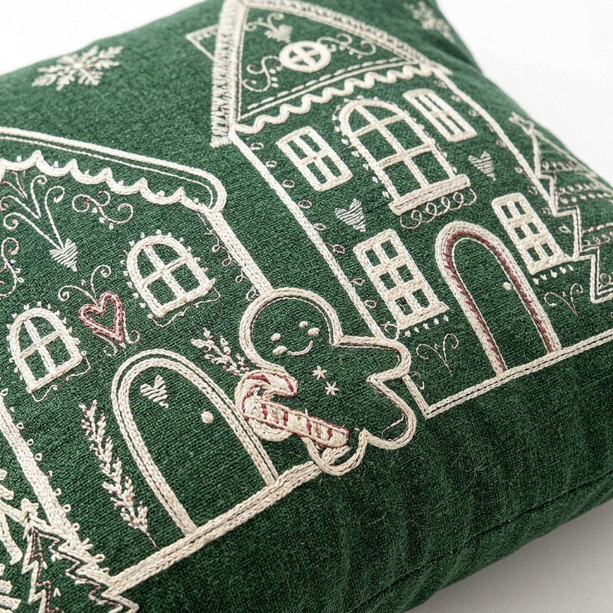 Embroidered Gingerbread House Decorative Throw Pillow Cover for Holiday Decor 17.7 x 17.7in