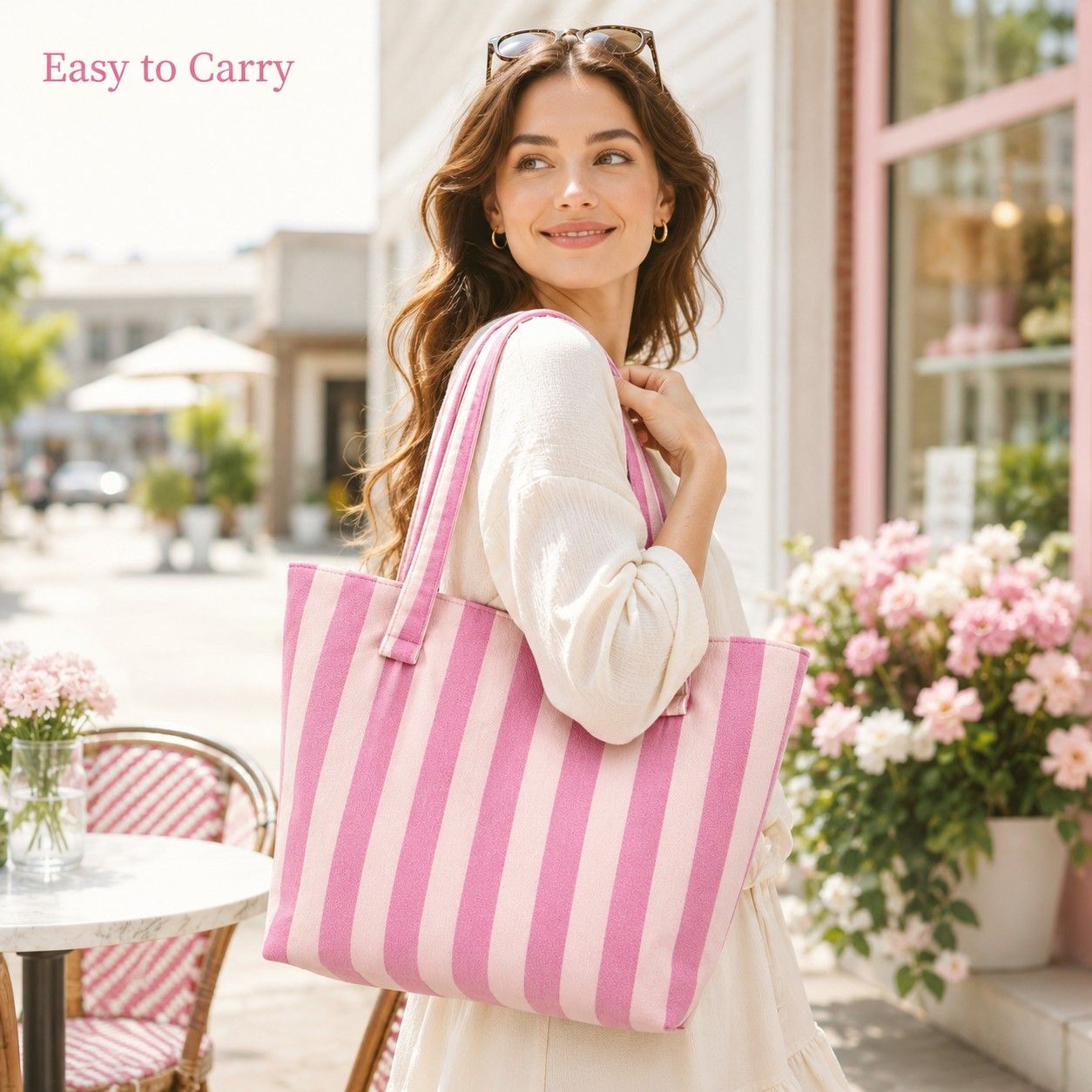 Striped Terry Cloth Tote Bag Roomy Beach and Travel Shoulder Carryall