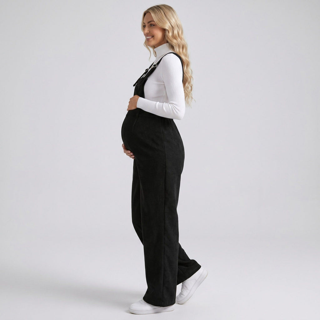 Anna-Kaci Women's Maternity Corduroy Overall Jumpsuit with Adjustable Straps and Wide Leg Fit