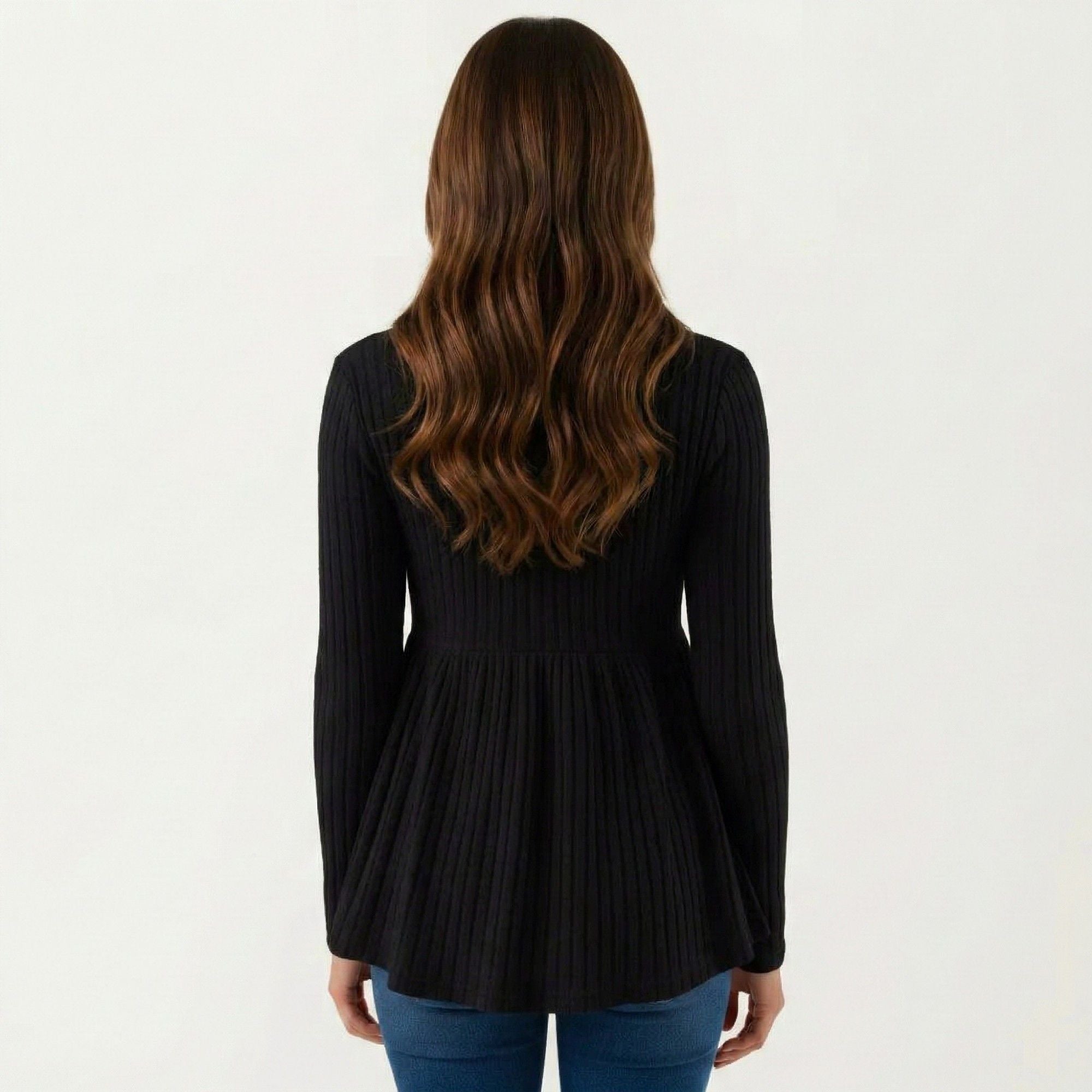 Anna-Kaci Maternity Ribbed Long Sleeve Babydoll Shirt ¨C Empire Waist Peplum Top