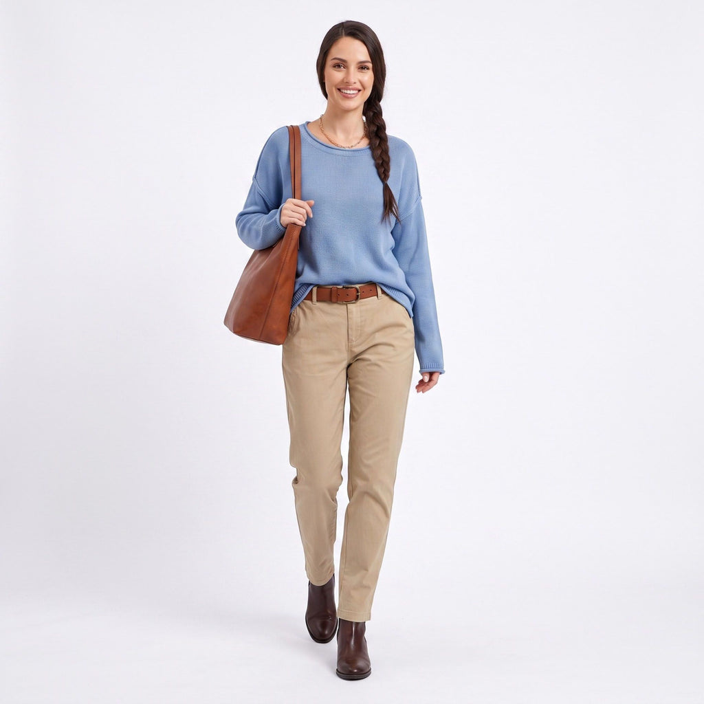 Relaxed Drop Shoulder Crew Neck Long Sleeve Knit Sweater