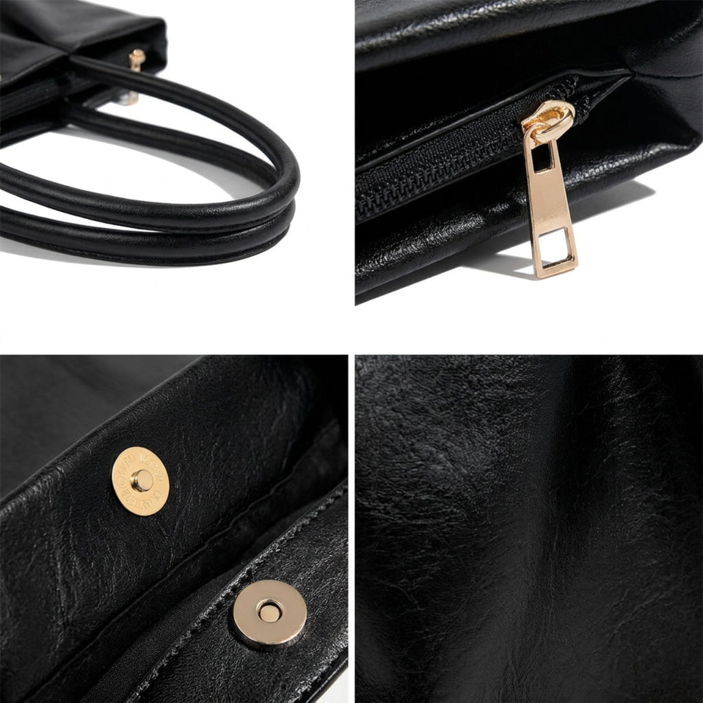 Large Capacity Pleated Faux Leather Shoulder Tote Bag for Work