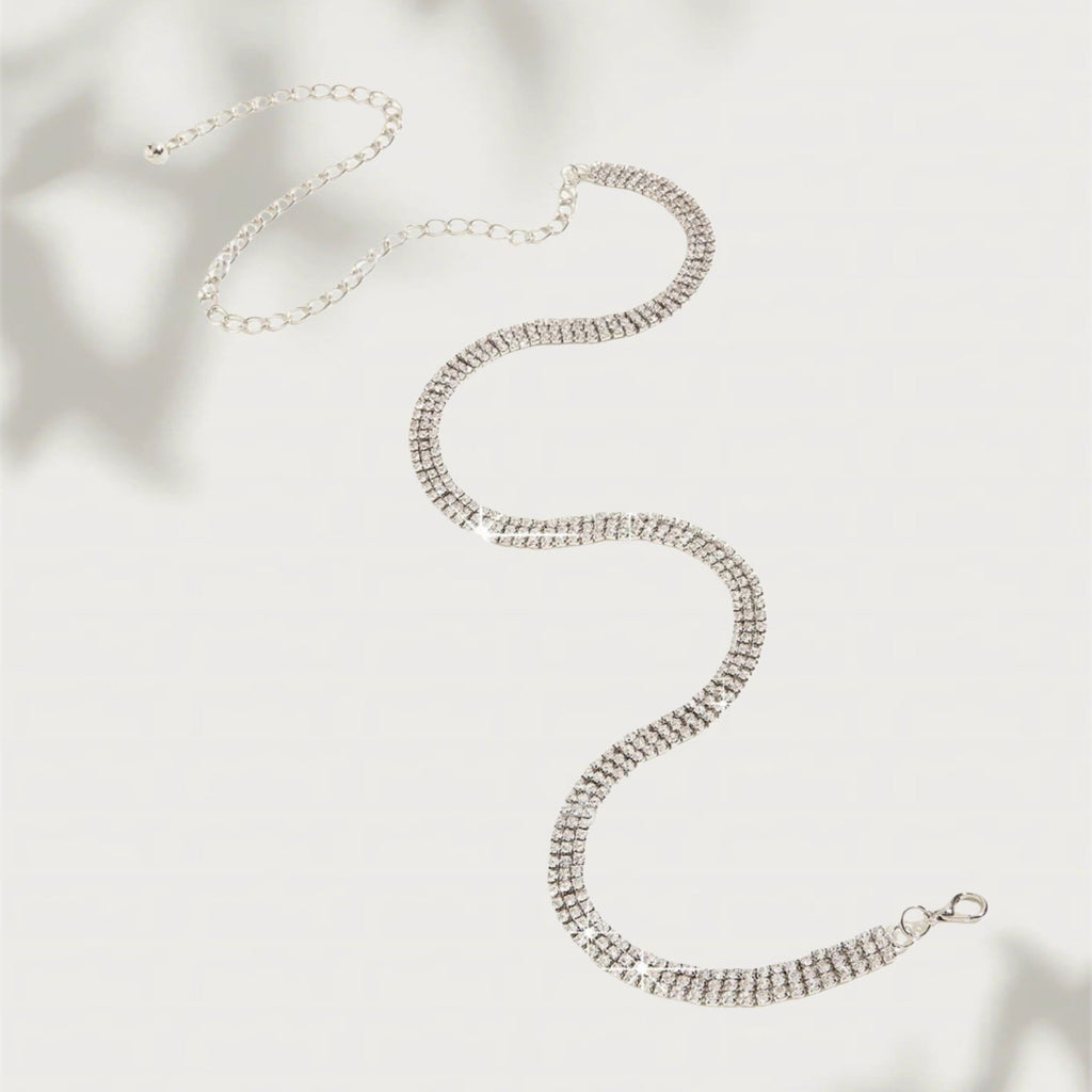 Anna-Kaci Women's Rhinestone Chain Belt with Adjustable Link Closure and Dangle Accent 45.5x1.2in