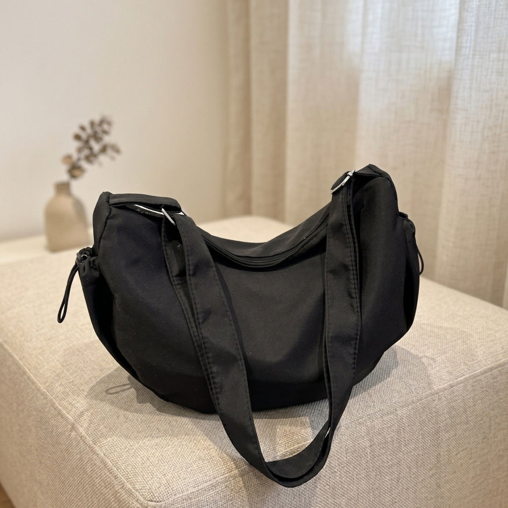 Crescent Crossbody Shoulder Bag with Side Pockets and Adjustable Strap