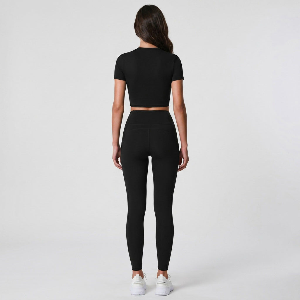 Short Sleeve Twist Front Crop Workout Top Crew Neck Yoga Activewear T Shirt
