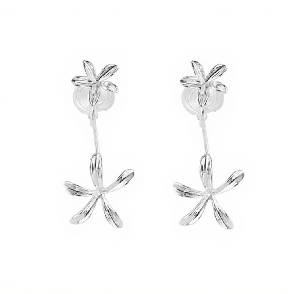 Women's Double Layer Flower Drop Earrings with Metallic Petal Design