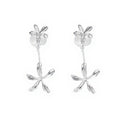Women's Double Layer Flower Drop Earrings with Metallic Petal Design