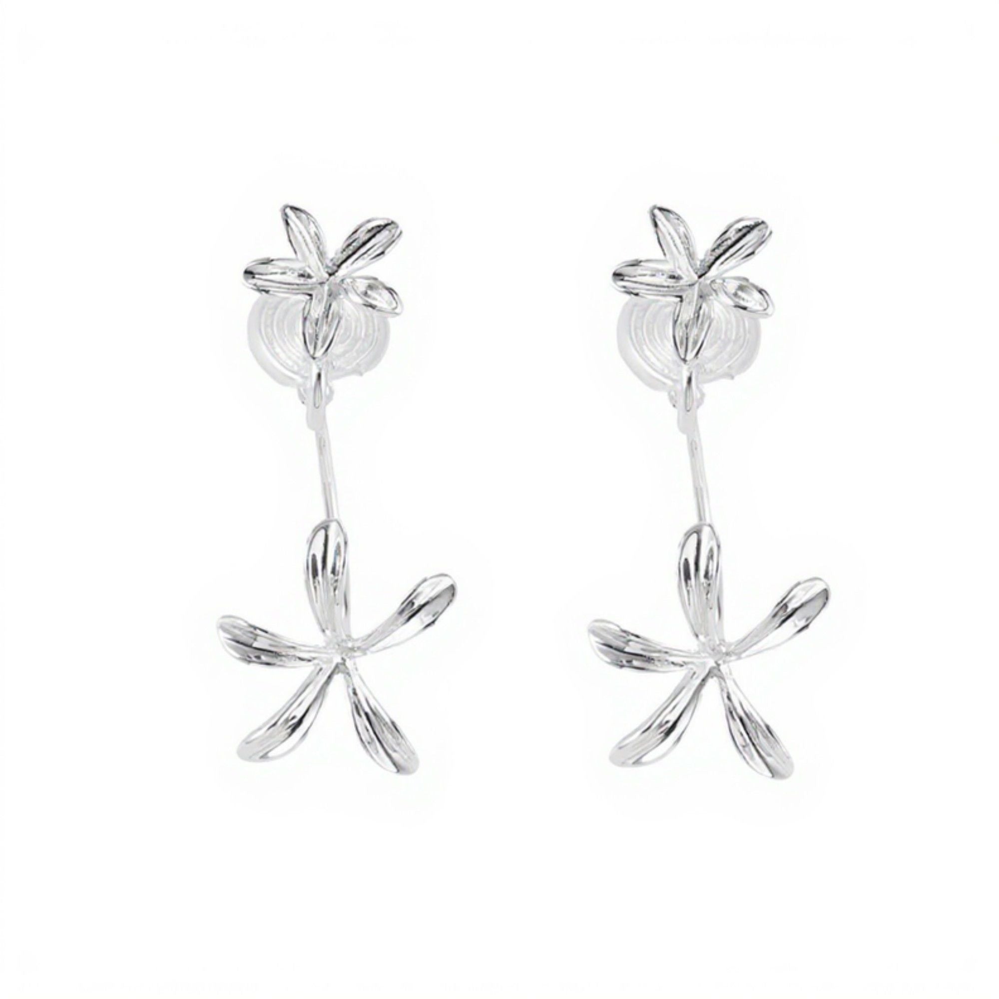 Women's Double Layer Flower Drop Earrings with Metallic Petal Design