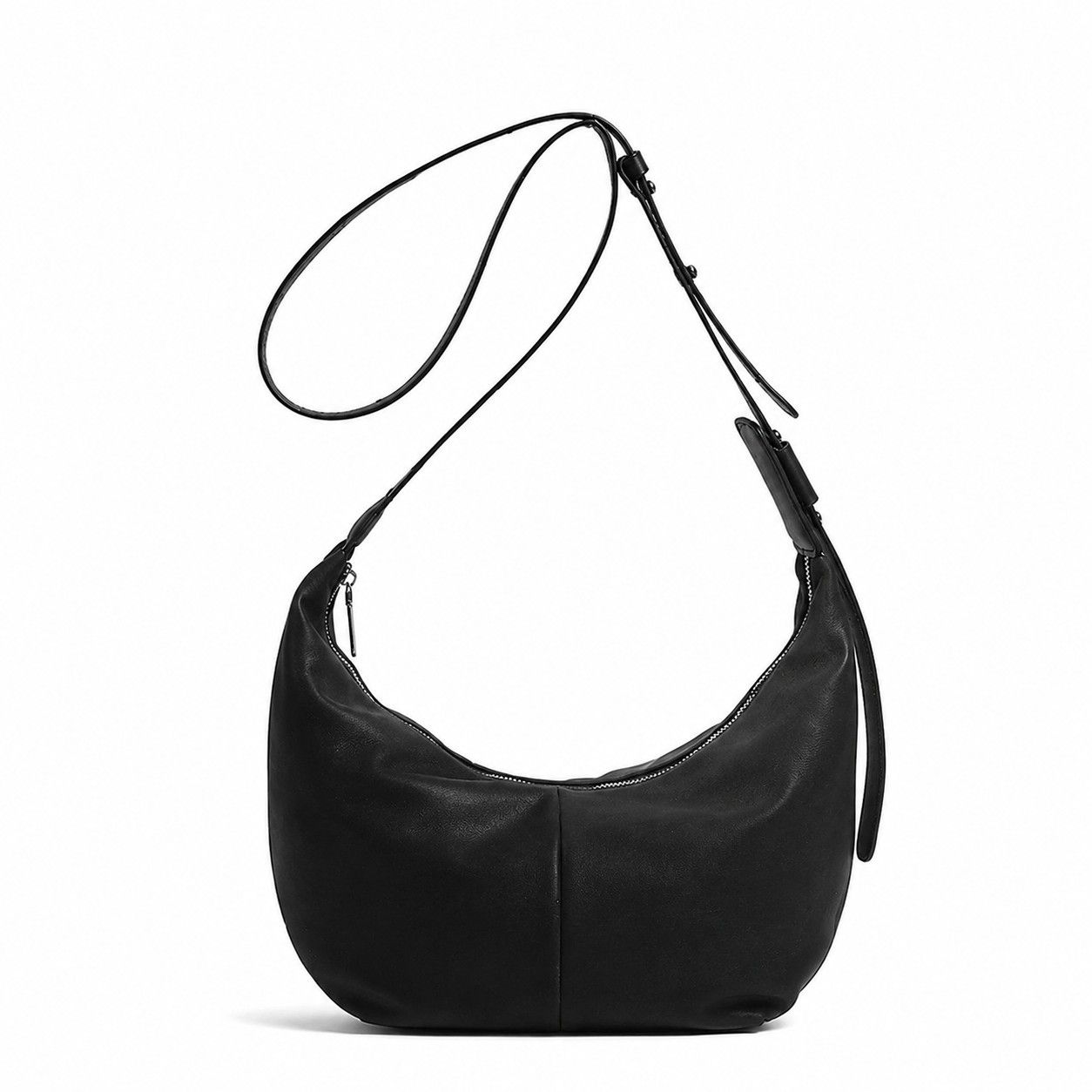 Soft Faux Leather Crescent Shoulder Bag Adjustable Strap Slouchy Everyday Crossbody Purse