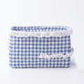 Quilted Gingham Fabric Storage Basket with Lace Trim
