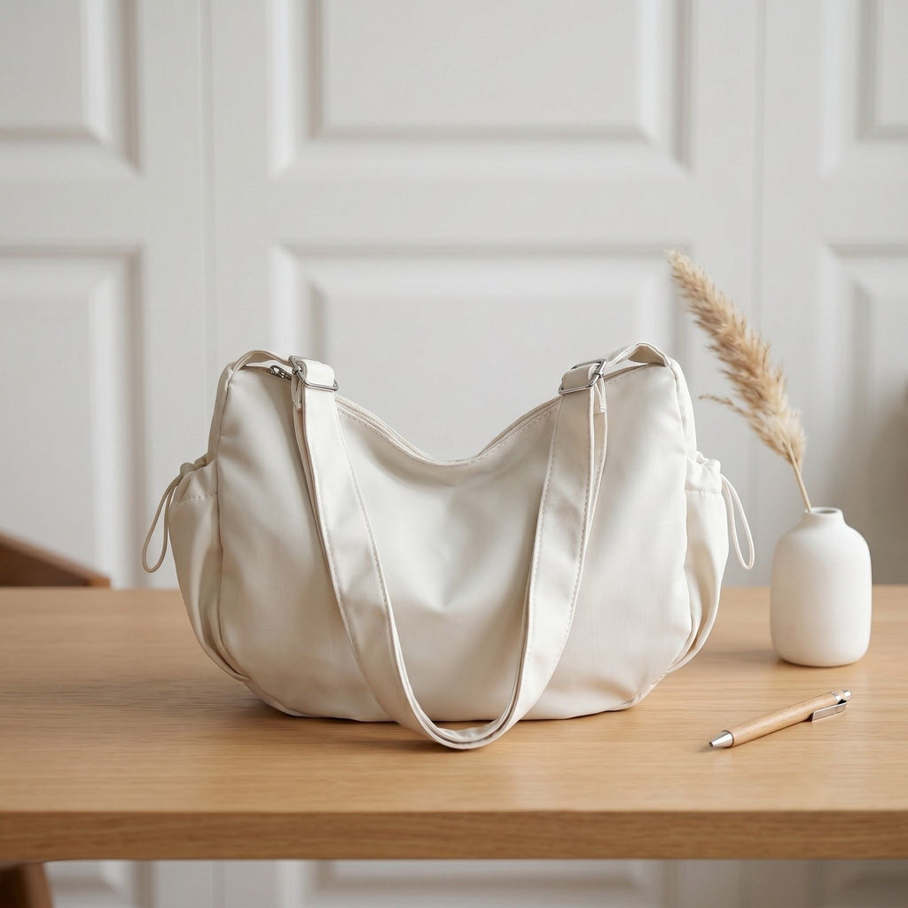 Crescent Crossbody Shoulder Bag with Side Pockets and Adjustable Strap