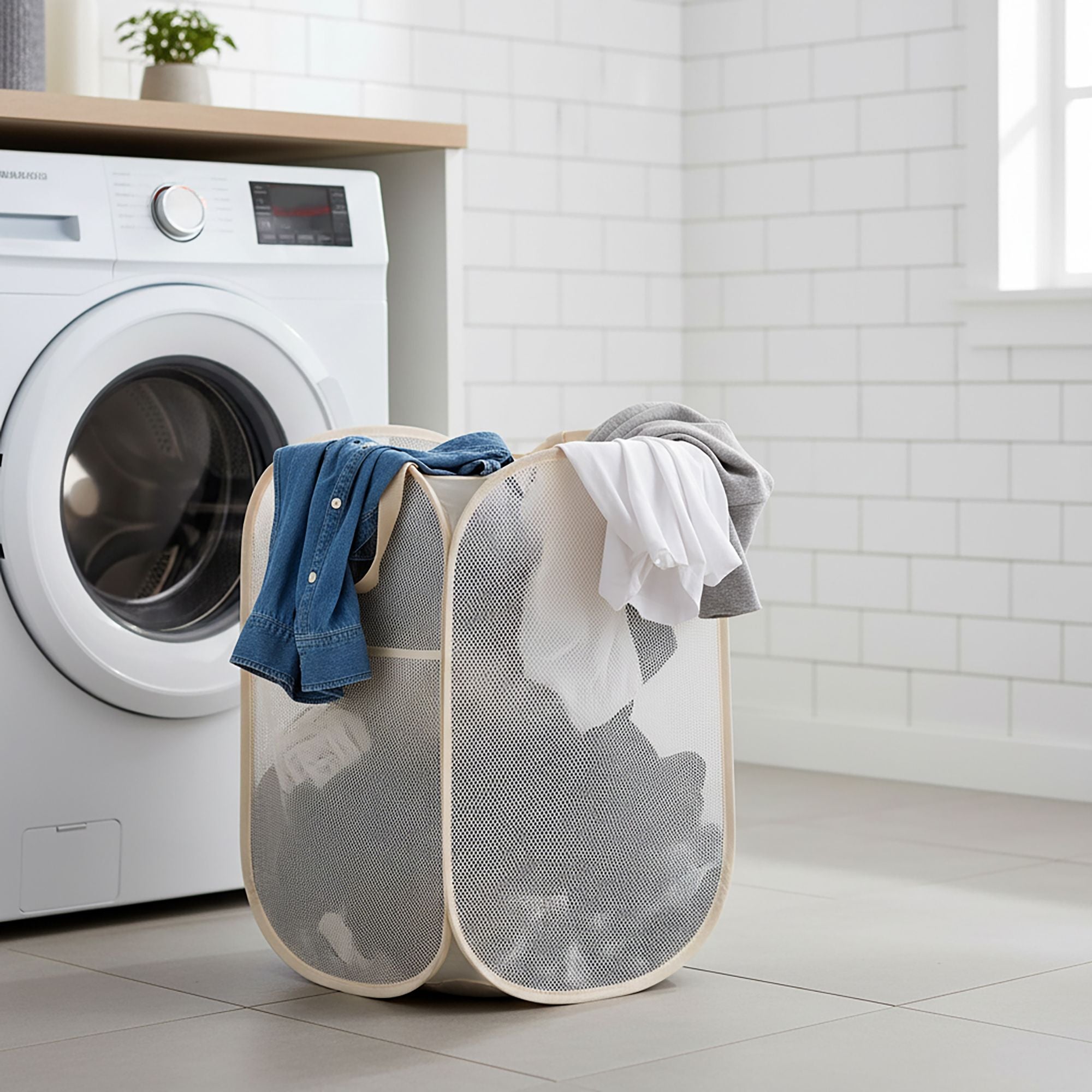 Collapsible Mesh Laundry Hamper Pop Up Clothes Basket Foldable Storage Bin for Bedroom Bathroom