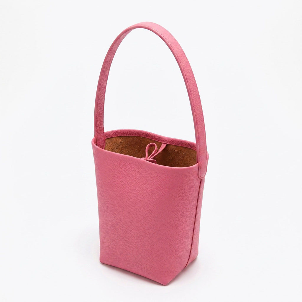 Textured Bucket Shoulder Bag with Long Strap and Soft Structured Silhouette 8.5x6.7x2.5in