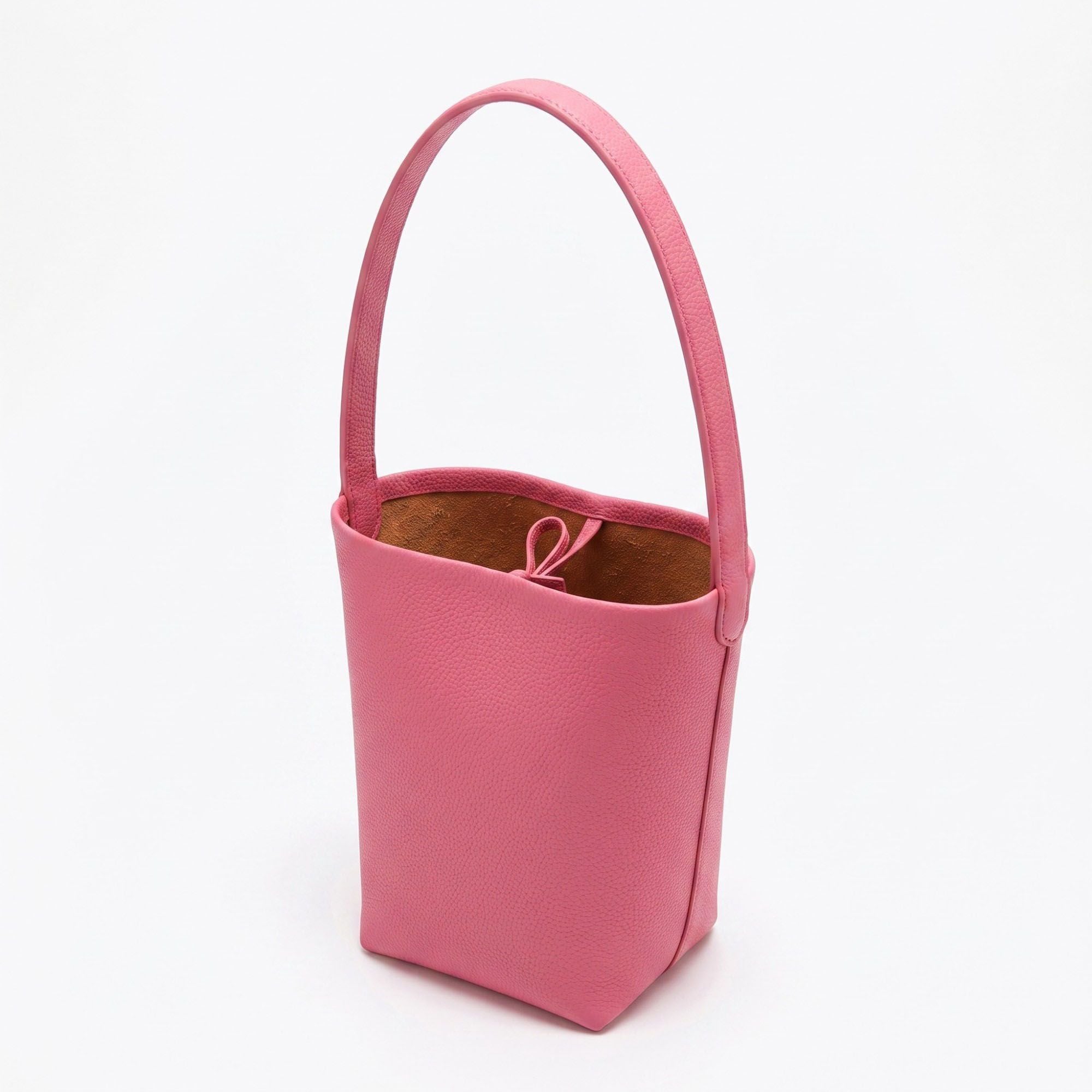 Textured Bucket Shoulder Bag with Long Strap and Soft Structured Silhouette 8.5x6.7x2.5in