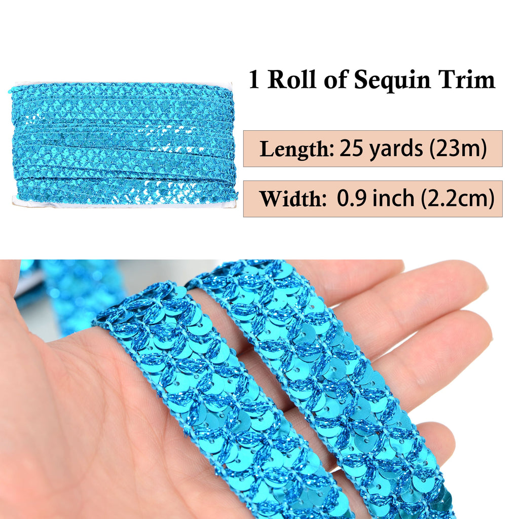 Sewing Sequin Trim 0.9 Inch 4 Row, 25 Yards Glitter Sequin Ribbon Metallic Stretch Bling Strip DIY Craft Decoration