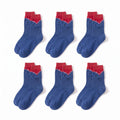 6 Pair Shark Graphic Crew Socks with Contrast Red Cuffs