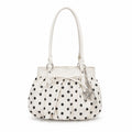 Polka Dot Ruched Shoulder Bag with Bow Detail and Metal Charm