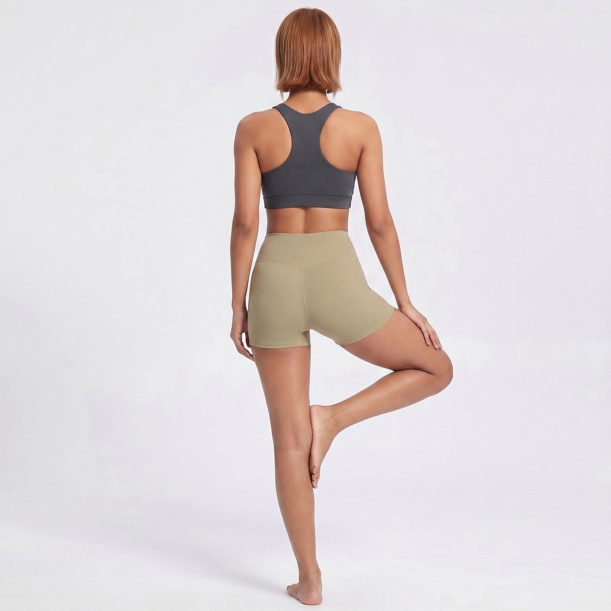 High Waist Workout Biker Shorts Wide Waistband Yoga Training Active Shorts
