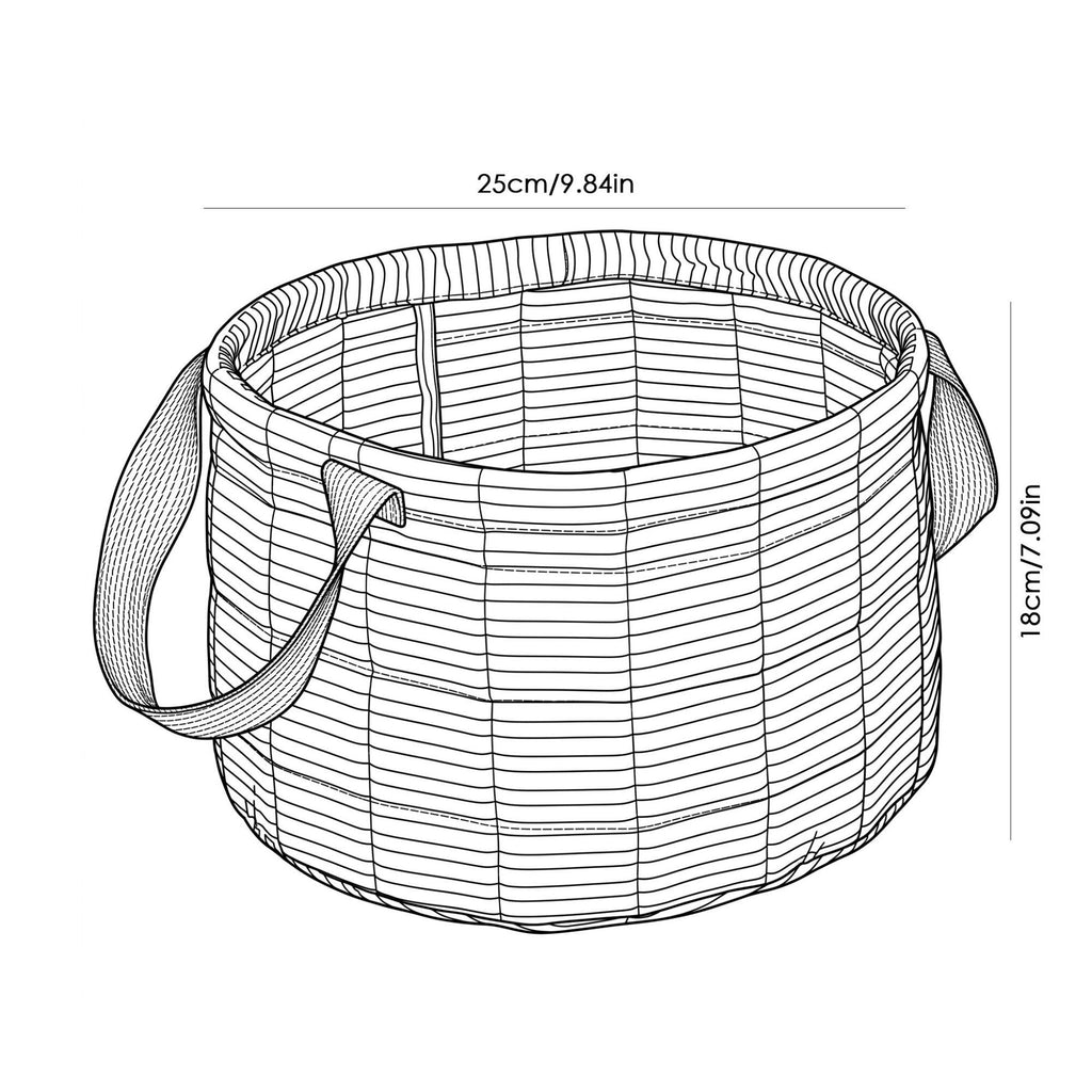 Quilted Striped Fabric Storage Basket with Carry Handles