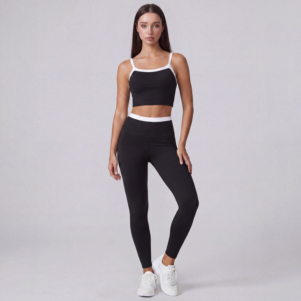 High Waist Contrast Waistband Full Length Active Leggings for Workouts and Everyday Wear