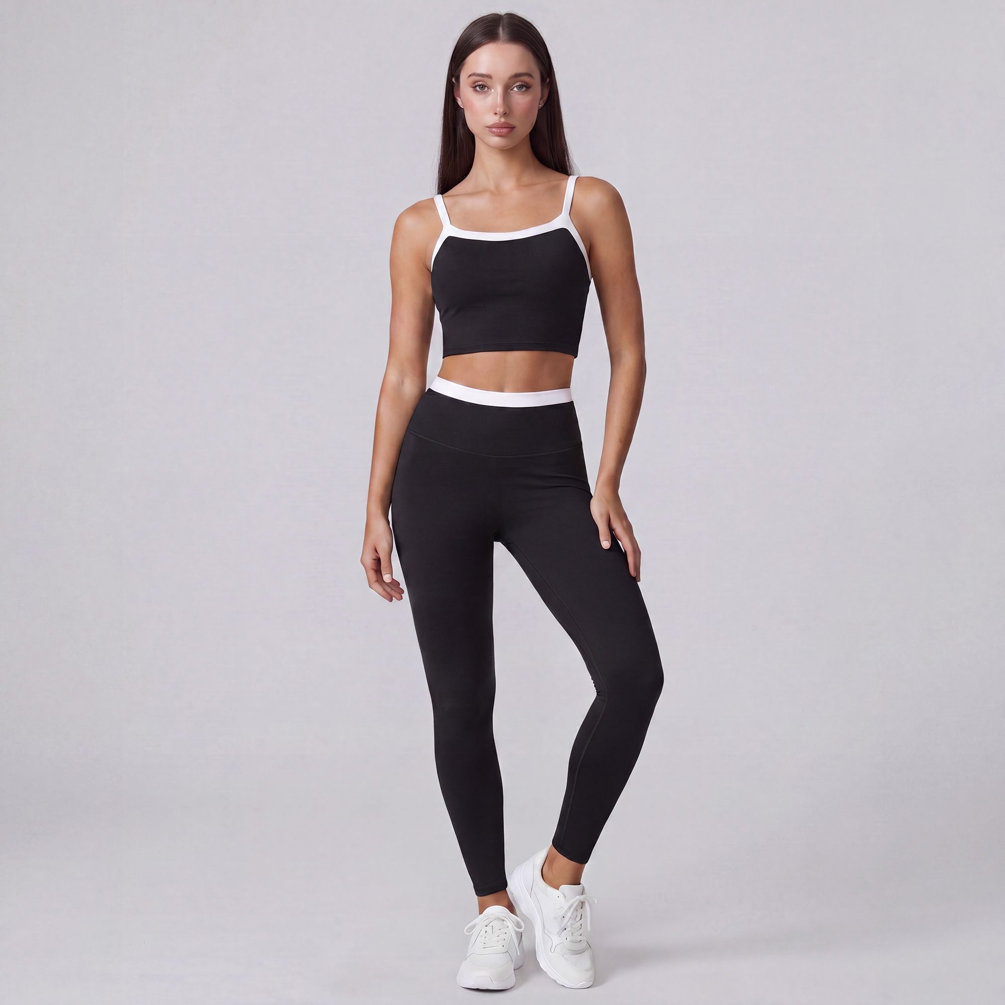 High Waist Contrast Waistband Full Length Active Leggings for Workouts and Everyday Wear