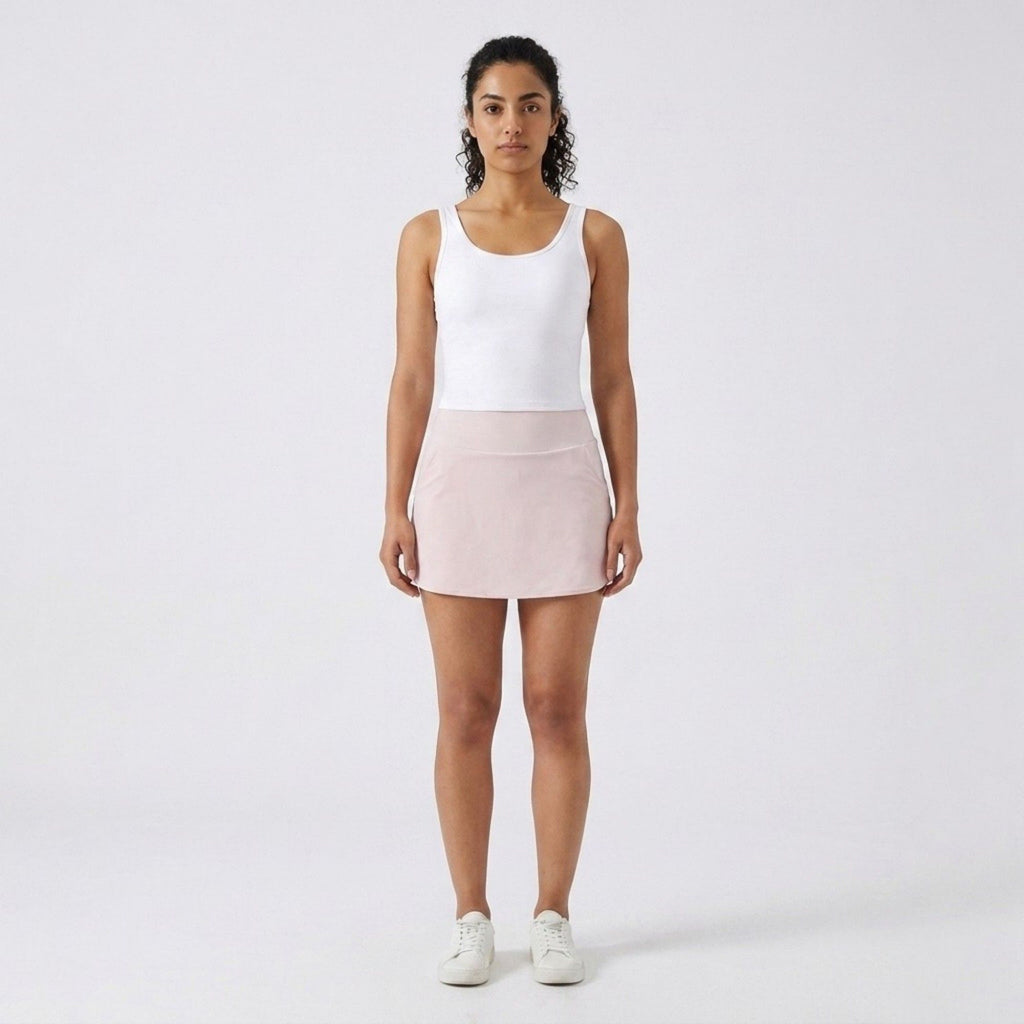 Anna-Kaci Active Women's High Waist Athletic Skort with Wide Waistband Curved Hem Smooth Stretch Knit and Built In Shorts