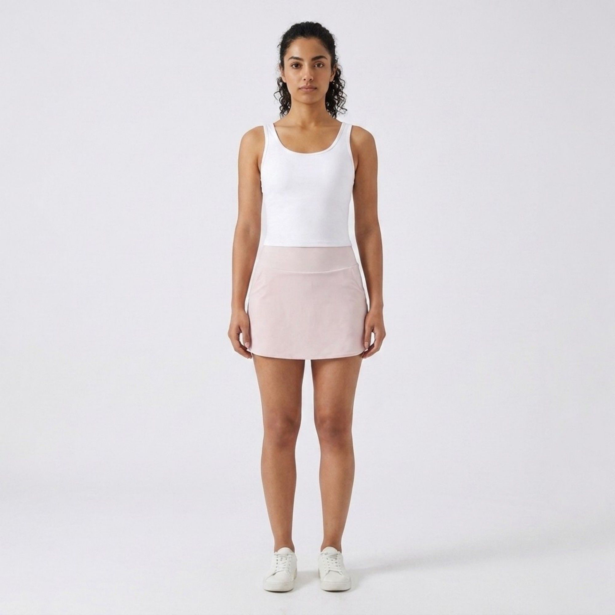Anna-Kaci Active Women's High Waist Athletic Skort with Wide Waistband Curved Hem Smooth Stretch Knit and Built In Shorts