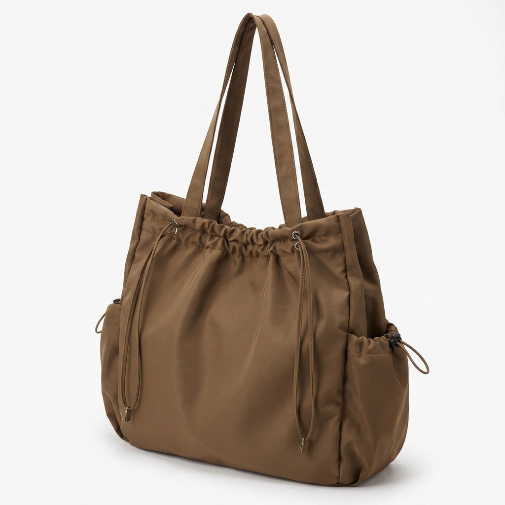 Drawstring Tote Bag with Long Shoulder Straps and Adjustable Side Pockets 12.5x13x5.5in