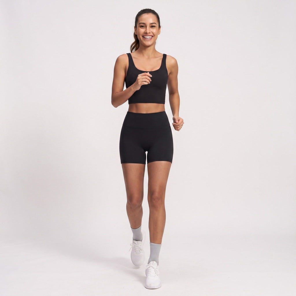 High Waist Biker Shorts Fitted Mid Thigh Athletic Bottoms for Yoga Running Gym Training