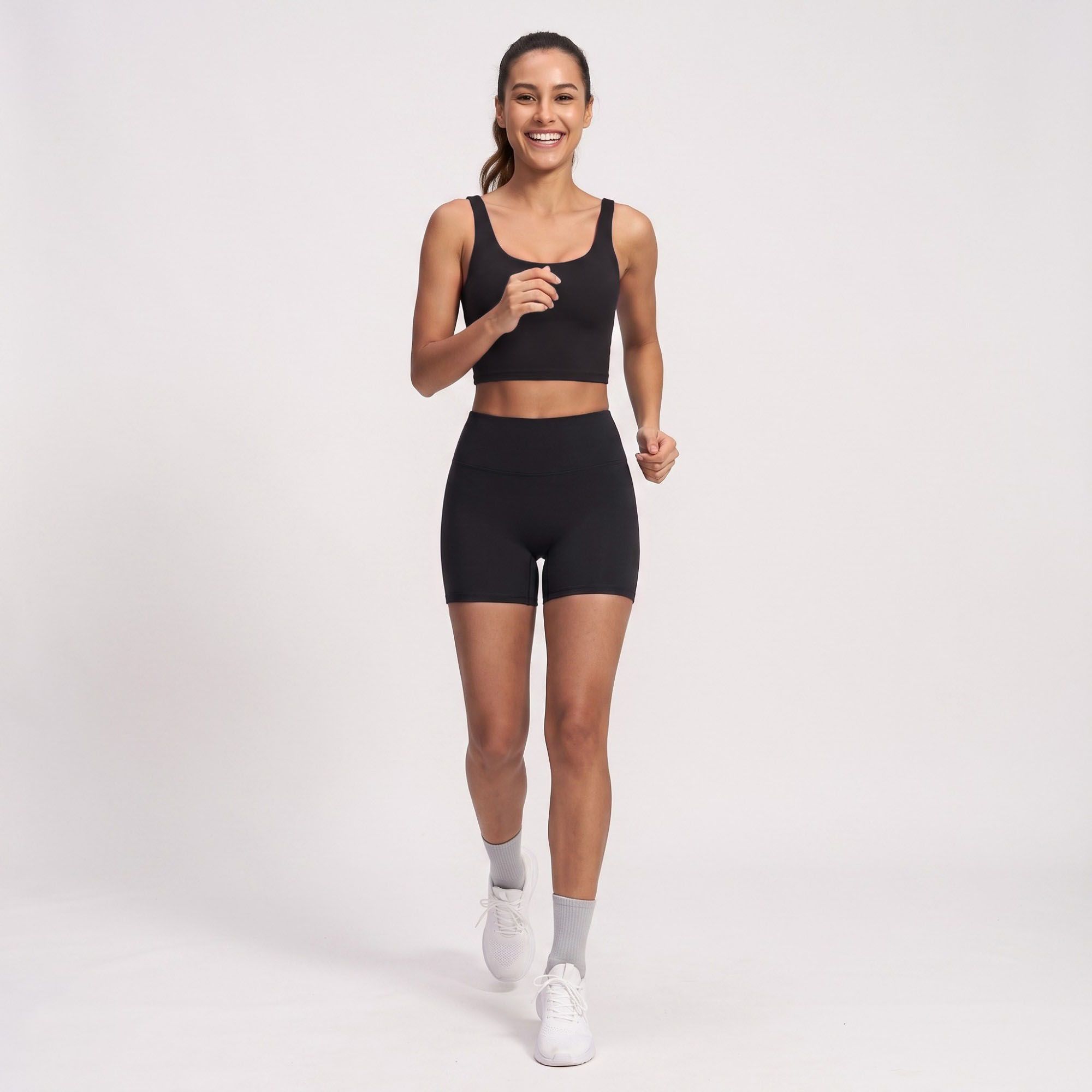 High Waist Biker Shorts Fitted Mid Thigh Athletic Bottoms for Yoga Running Gym Training