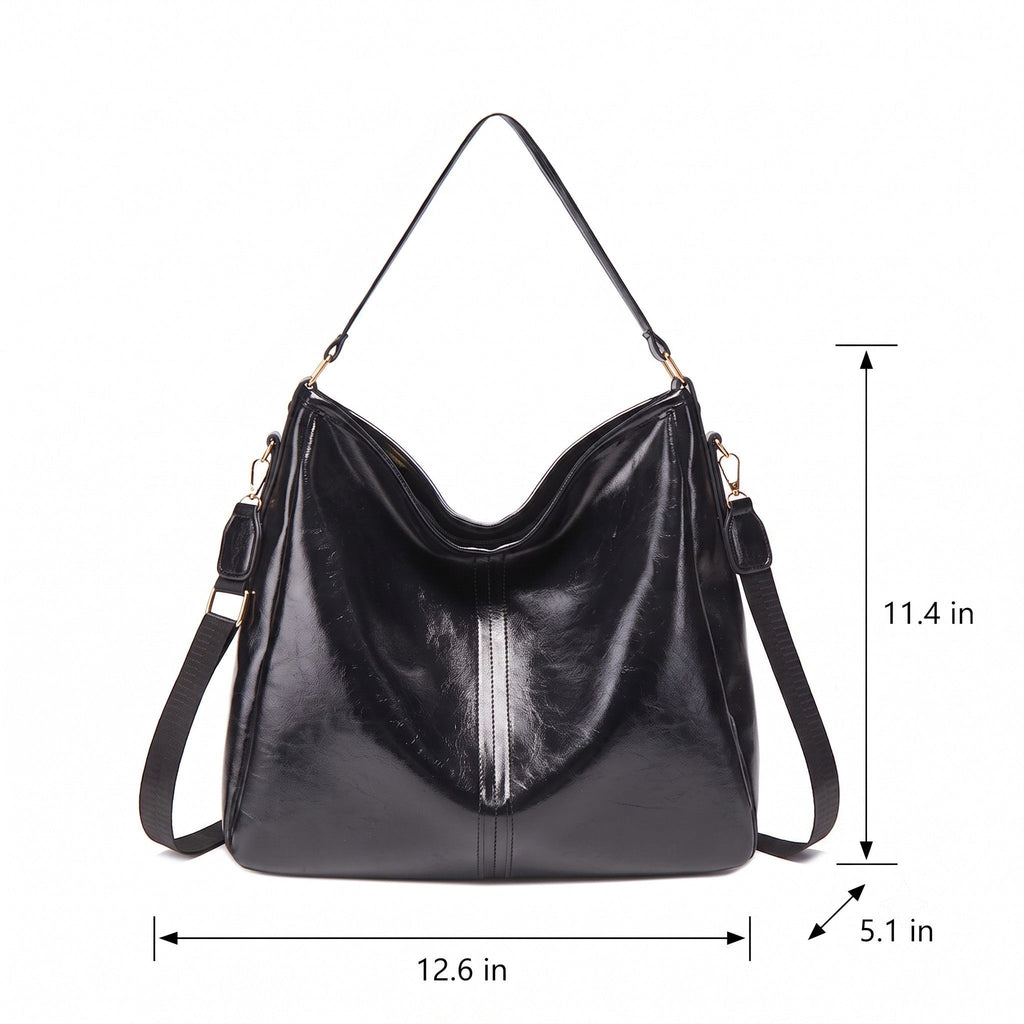 Faux Leather Hobo Shoulder Bag with Adjustable Strap and Zip Closure
