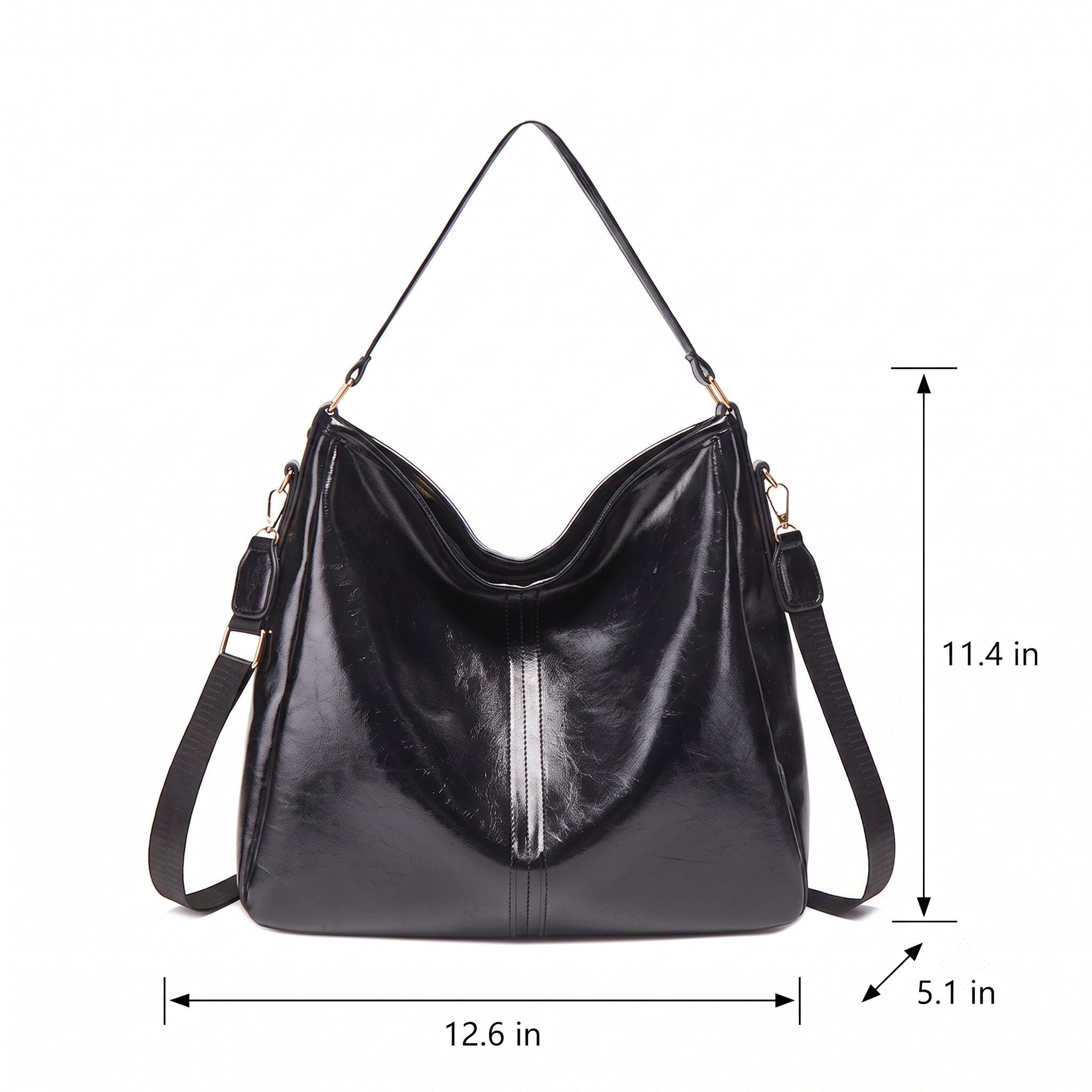 Faux Leather Hobo Shoulder Bag with Adjustable Strap and Zip Closure