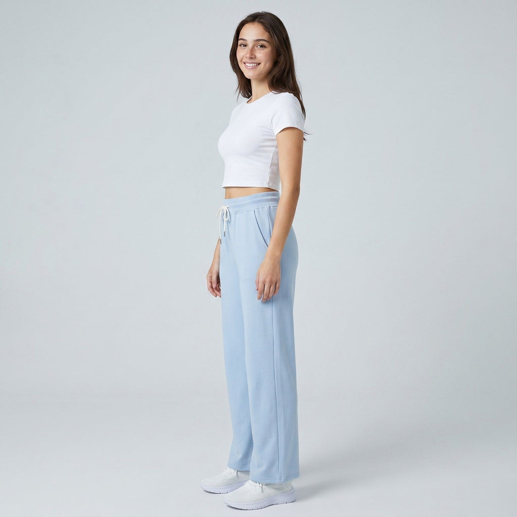 Anna-Kaci Active Womens High Waist Drawstring Wide Leg Pants with Elastic Waistband Soft Knit and Relaxed Straight Fit