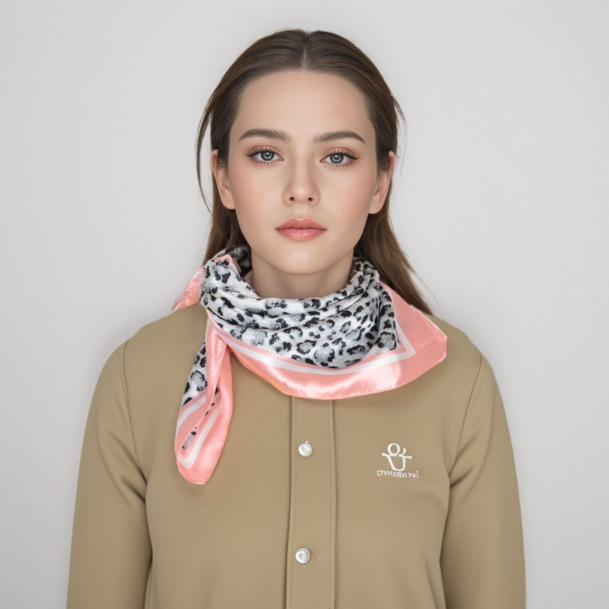 Anna-Kaci Women's Leopard Print Square Scarf with Contrast Border Satin Feel Lightweight Neck Accessory