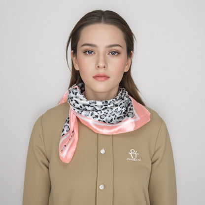Anna-Kaci Women's Leopard Print Square Scarf with Contrast Border Satin Feel Lightweight Neck Accessory