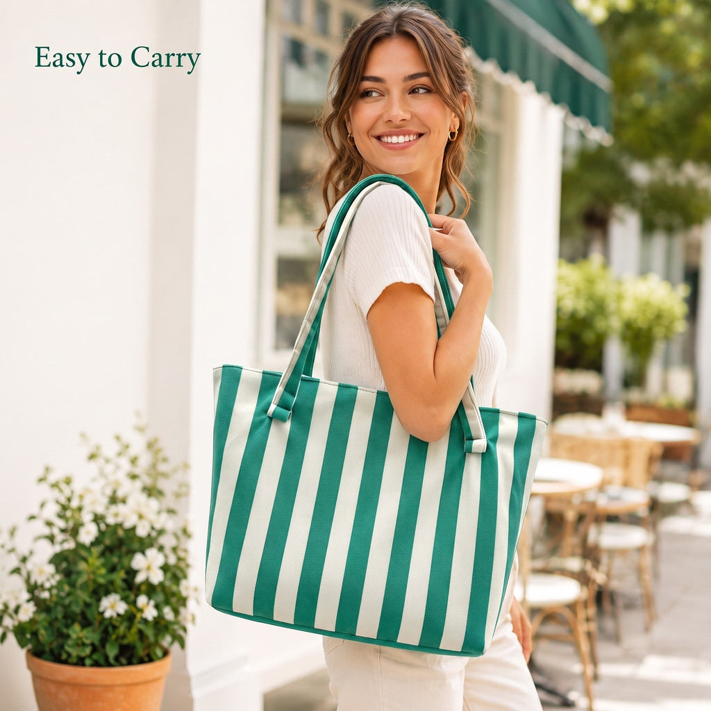 Striped Terry Cloth Tote Bag Roomy Beach and Travel Shoulder Carryall