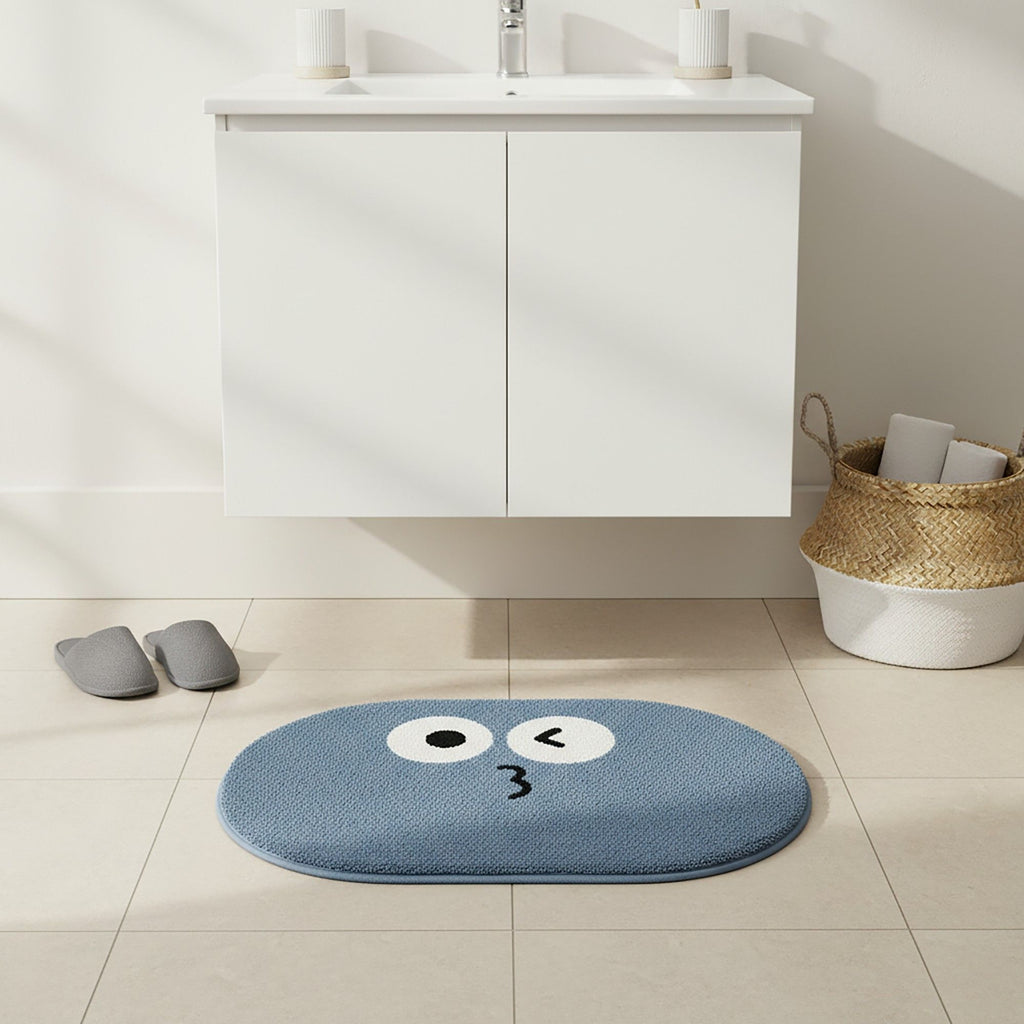 Cute Cartoon Face Tufted Floor Mat Soft Plush Non Slip Backing Decorative Indoor Rug for Entryway Bathroom Bedroom Kids Room
